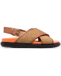 Marni - Ladies Raw Siena Dust Apricot Fussbett Rafia Sandal, Brand Size 37 Us - Lyst