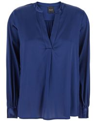 Plain - Blouse With V Neck And Buttoned Cuffs - Lyst