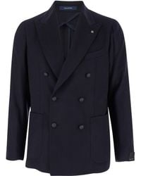 Tagliatore - Montecarlo' Double-Breasted Jacket With Logo Pin - Lyst