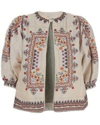 M.A.B.E - 'Eden' Jacket With Puffed Sleeves And All-Over Floral And Geometric Print - Lyst