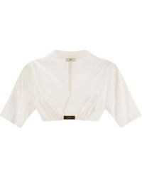 Elisabetta Franchi - Stretch Cotton Top With Logo Detail - Lyst