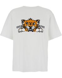 KENZO - 'Gots Happy Tiger' Crewneck T-Shirt With Maxi Logo Embroidery On The Front And Logo Lettering On The Rear - Lyst