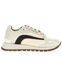 Brunello Cucinelli - Canvas And Suede Sneakers - Lyst