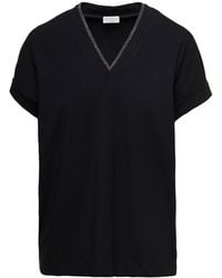 Brunello Cucinelli - V-Neck T-Shirt With Monile Detail - Lyst