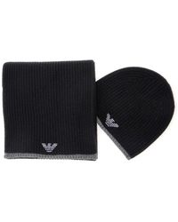 Emporio Armani - Scarf And Beanie Set With Logo Embroidery - Lyst