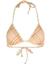 Burberry - 'Check' Cream Polyamide Blend Bikini Top - Lyst