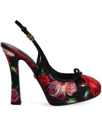 Dolce & Gabbana - Flower Print Satin Pumps - Lyst