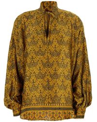 OBIDI - 'Marion' Shirt With Front Knot Closure And All-Over Geometric Motif - Lyst
