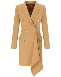 Elisabetta Franchi - Bronze Double-Breasted Coat Dress With Ruffles - Lyst