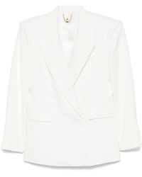 Elisabetta Franchi - Linen Blend Double-Breasted Jacket - Lyst