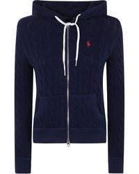 Polo Ralph Lauren - Textured Cable Knit Cotton Sweatshirt With Zip Fastening - Lyst