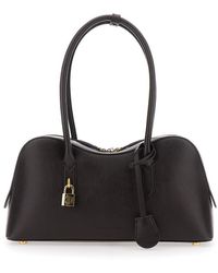 Stella McCartney - 'Ryder' Dark Shoulder Bag With Double Top Handle And Logo Padlock Detail - Lyst