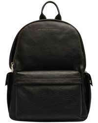 Brunello Cucinelli - Leather Backpack With Logo - Lyst