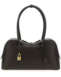 Stella McCartney - 'Ryder' Dark Shoulder Bag With Double Top Handle And Logo Padlock Detail - Lyst
