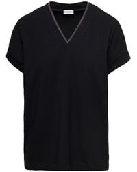 Brunello Cucinelli - V-Neck T-Shirt With Monile Detail - Lyst