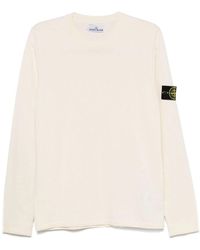 Stone Island - Crew Neck Ivory Long-Sleeved Sweater - Lyst