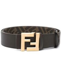 Fendi - Ff Squared Leather And Canvas Reversible Belt Accessories - Lyst