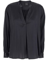 Plain - Blouse With V Neck And Buttoned Cuffs - Lyst