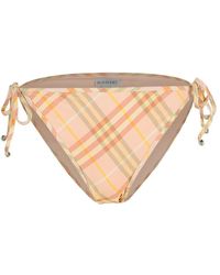 Burberry - 'Check' Cream Polyamide Blend Bikini Bottoms - Lyst