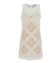 Twinset - Dress With Knitted Design And All-Over Floral Embroidery - Lyst