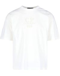 C.P. Company - T-Shirt With Logo Embroidered On The Front Tone-On-Tone - Lyst