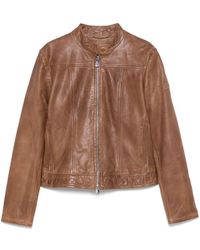 Peuterey - Leather Jacket With High Collar - Lyst
