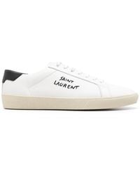 Saint Laurent - Embroidered Sneakers In Canvas And Smooth Leather - Lyst