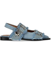 Ganni - Faded Denim Slingback Ballet Flat Shoe With Buckles - Lyst
