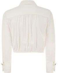 Elisabetta Franchi - Georgette Cropped Shirt With Elastic Band - Lyst