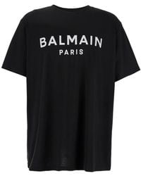 Balmain - Crewneck T-Shirt With Logo Lettering On The Front - Lyst