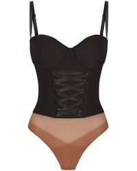 Elisabetta Franchi - Creased Pleated Bodysuit With Tied Neckline For - Lyst