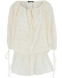 ANDAMANE - 'Wilma' Jumpsuit With Long Balloon Sleeves And All-Over Embroidery - Lyst