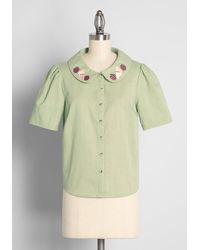 Princess Highway Jammin' With Butterflies Embroidered Button-up Blouse - Green