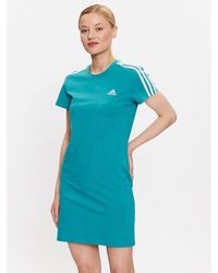 adidas - Kleid Für Den Alltag Essentials 3-Stripes Tee Dress Il3382 Türkisfarben Fitted Fit - Lyst