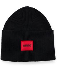 HUGO - Gerippte Mütze Mit Rotem Logo-Label - Lyst