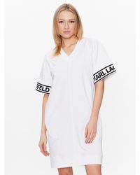 Karl Lagerfeld - Kleid Für Den Alltag Logo 225W1356 Weiß Relaxed Fit - Lyst