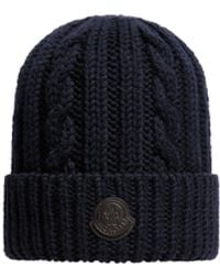 Moncler - Moncler Leather Logo Wool Beanie - Lyst