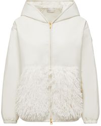 Moncler - Cárdigan Acolchado Con Capucha, Cremallera Y Ribetes Efecto Peluche, Mujer, Talla - Lyst