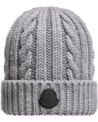 Moncler - Moncler Leather Logo Wool Beanie - Lyst