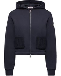 Moncler - Kapuzenpullover Aus Baumwolle Mit Reißverschluss Und Strickdetail, Damen, Größe - Lyst