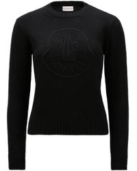 Moncler - Bestickter pullover aus kaschmir und wolle mit logo - Lyst