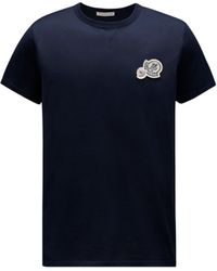 Moncler - T-shirt mit doppeltem logoaufnäher - Lyst