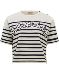 Moncler - Gestreiftes t-shirt mit logo - Lyst