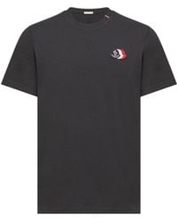 Moncler - Moncler Embroidered Tricolor Logo Cotton T-Shirt - Lyst