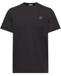 Moncler - Moncler Double Leather Logo Cotton T-Shirt - Lyst