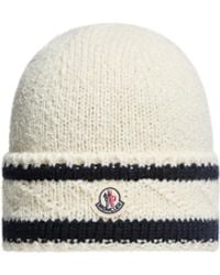 Moncler - Gestreifte Beanie-Mütze Aus Einer Woll-Baumwollmischung, Damen, Größe - Lyst