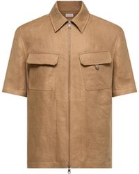 Moncler - Moncler Linen Twill Short Sleeve Zip-Up Shirt - Lyst