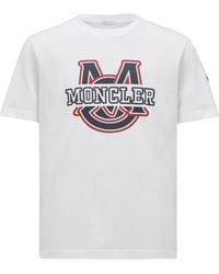 Moncler - T-Shirt With Cotton Varsity Logo Pattern - Lyst