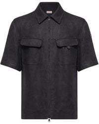 Moncler - Moncler Linen Twill Short Sleeve Zip-Up Shirt - Lyst