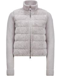 Moncler - Cárdigan Con Cremallera Acolchado De Lana Y Tejido Efecto Peluche, Mujer, Talla - Lyst